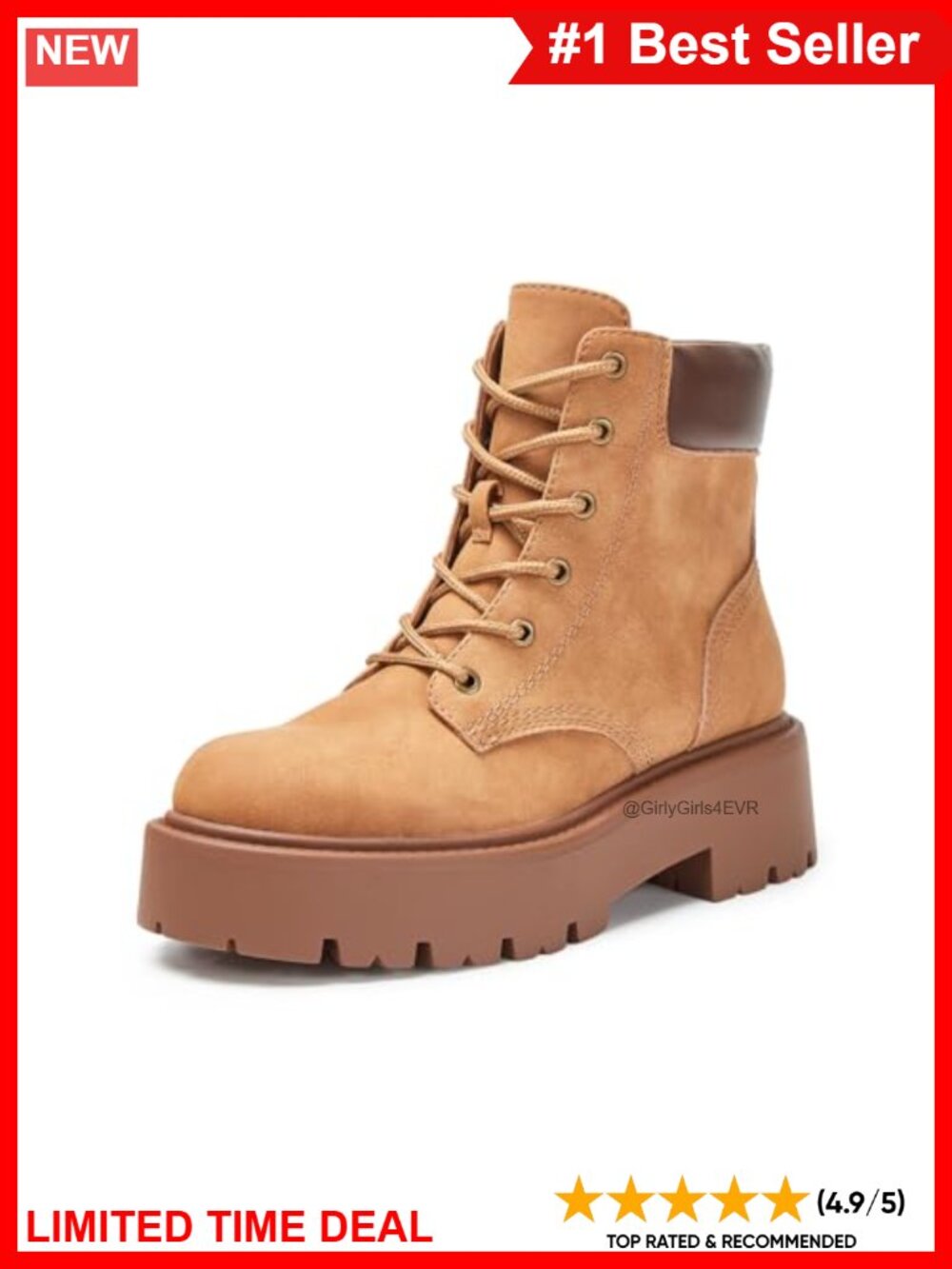 Lace-up Combat Boots Faux Leather Side Zip Platform Ankle Bootie